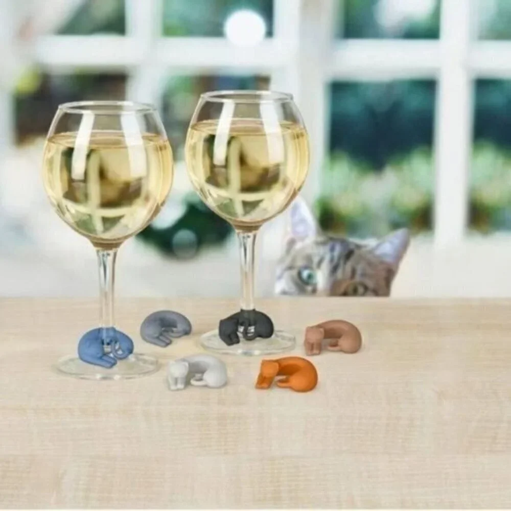 Wine Lives Kitty Drink Markers Set of 6 New